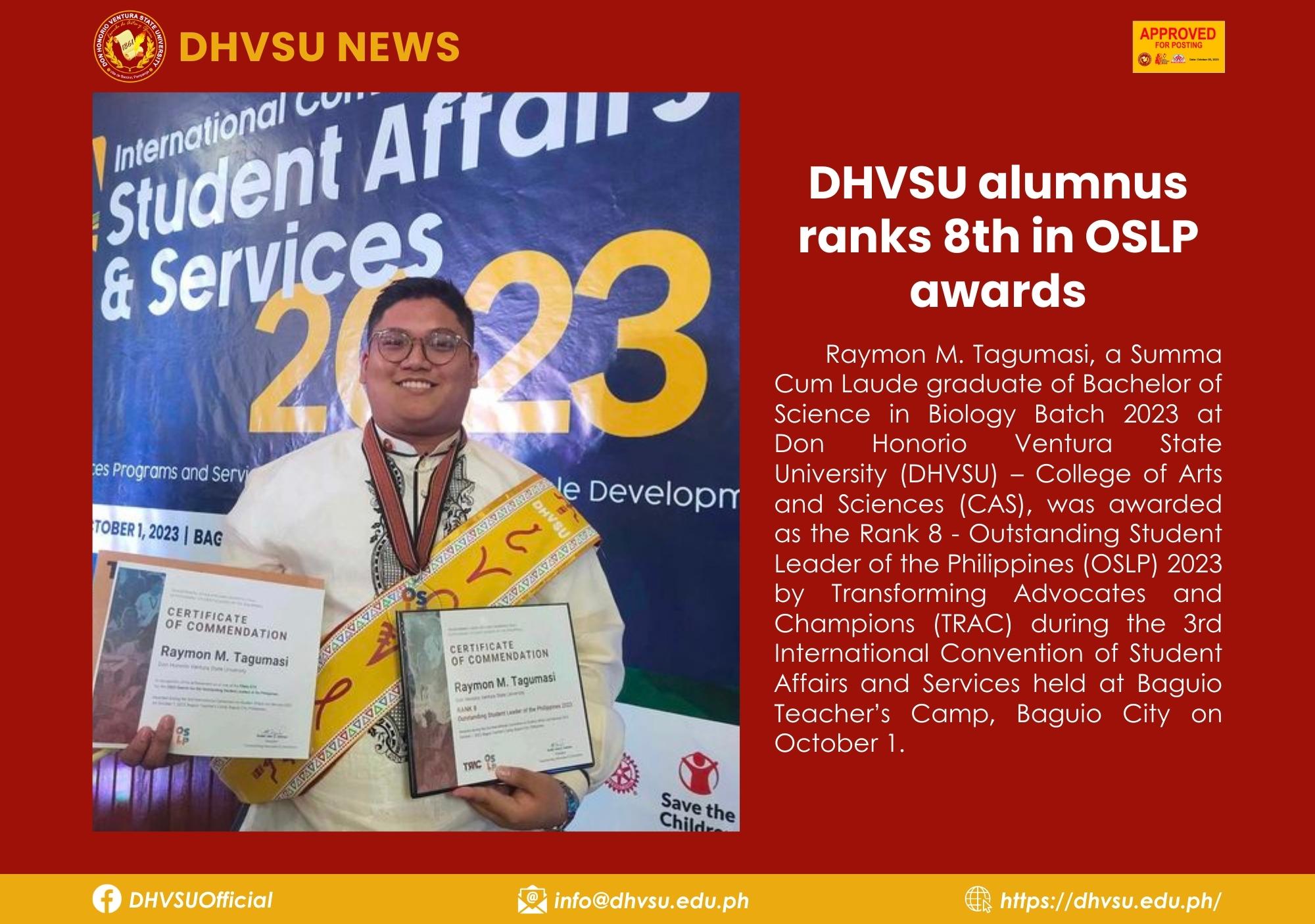 10092023 DHVSU alumnus ranks 8th in OSLP awards 1 Information DHVSU