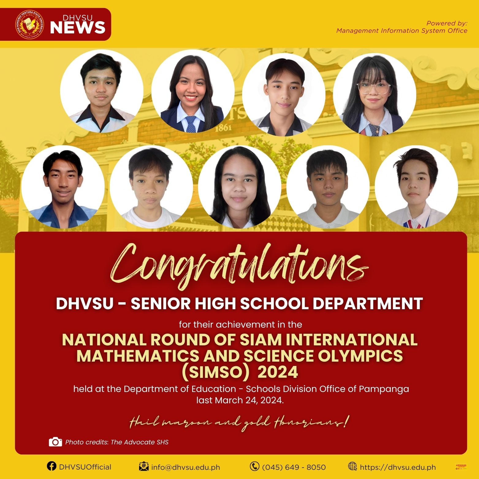 04172024 DHVSU SHS excels at SIMSO 2024 reaps multiple medals Information DHVSU
