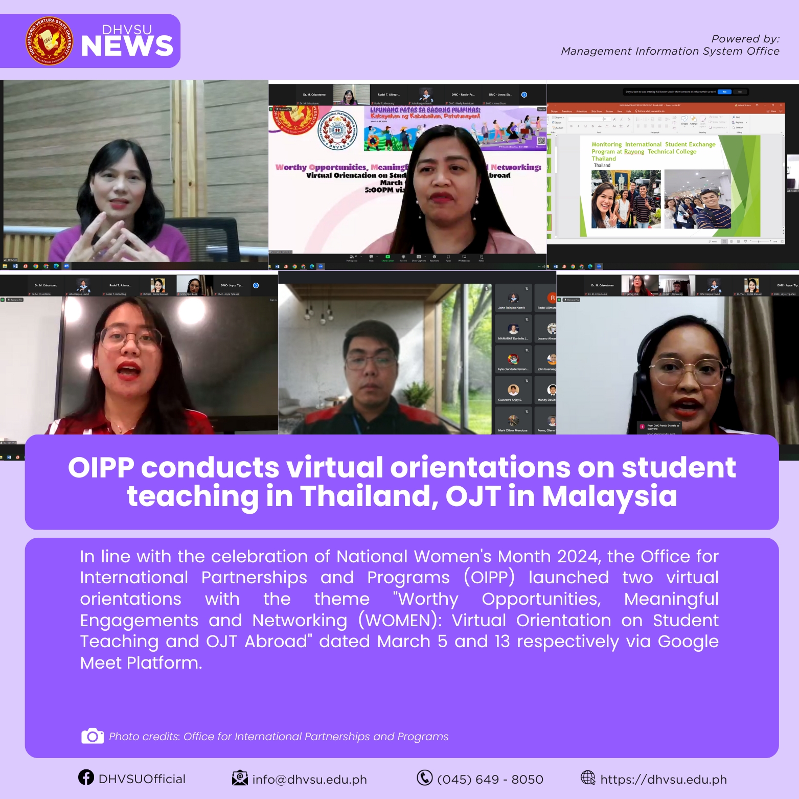 03182024 OIPP conducts virtual orientations on student teaching in Thailand OJT in Malaysia Information DHVSU