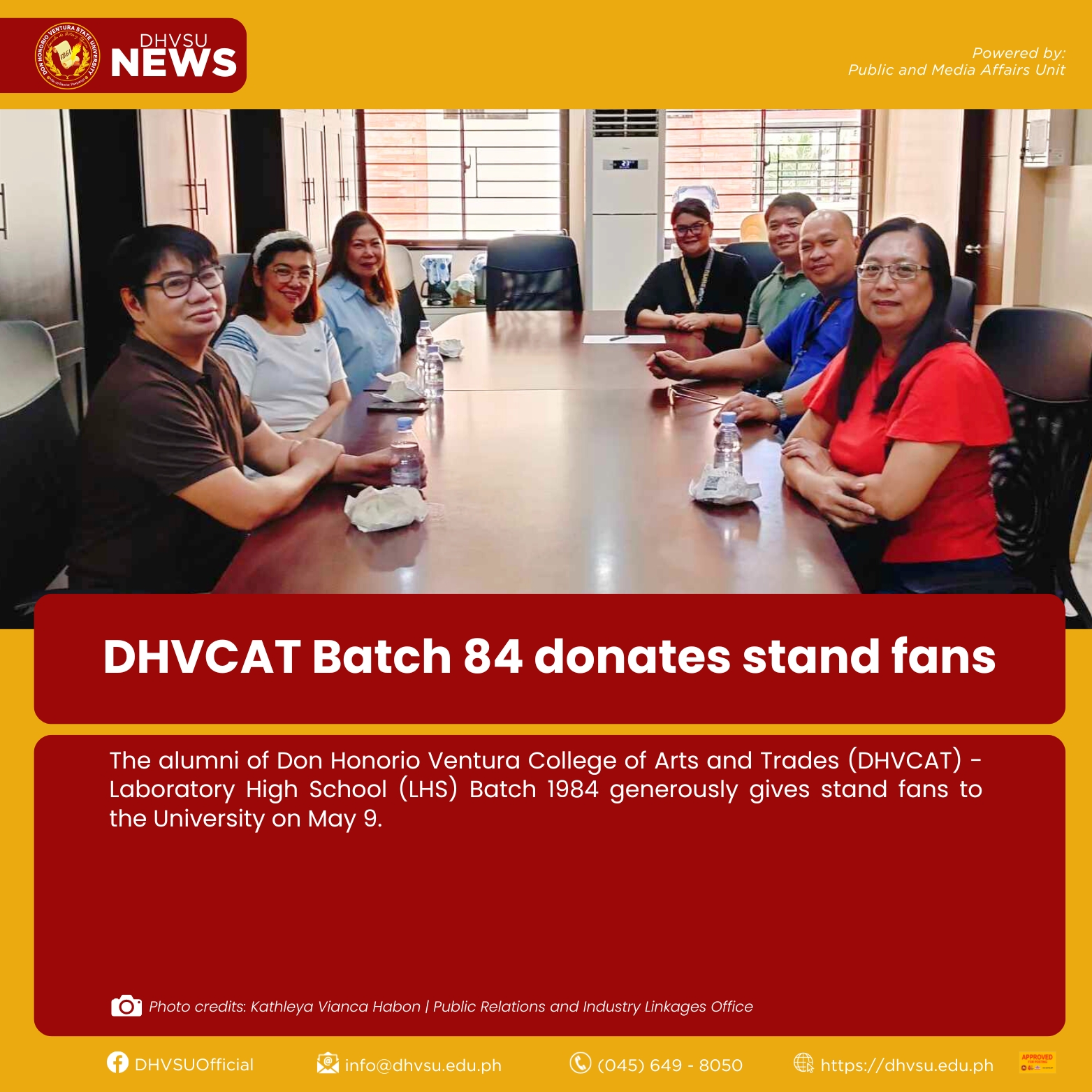 05092024 DHVCAT Batch 84 donates stand fans Information DHVSU
