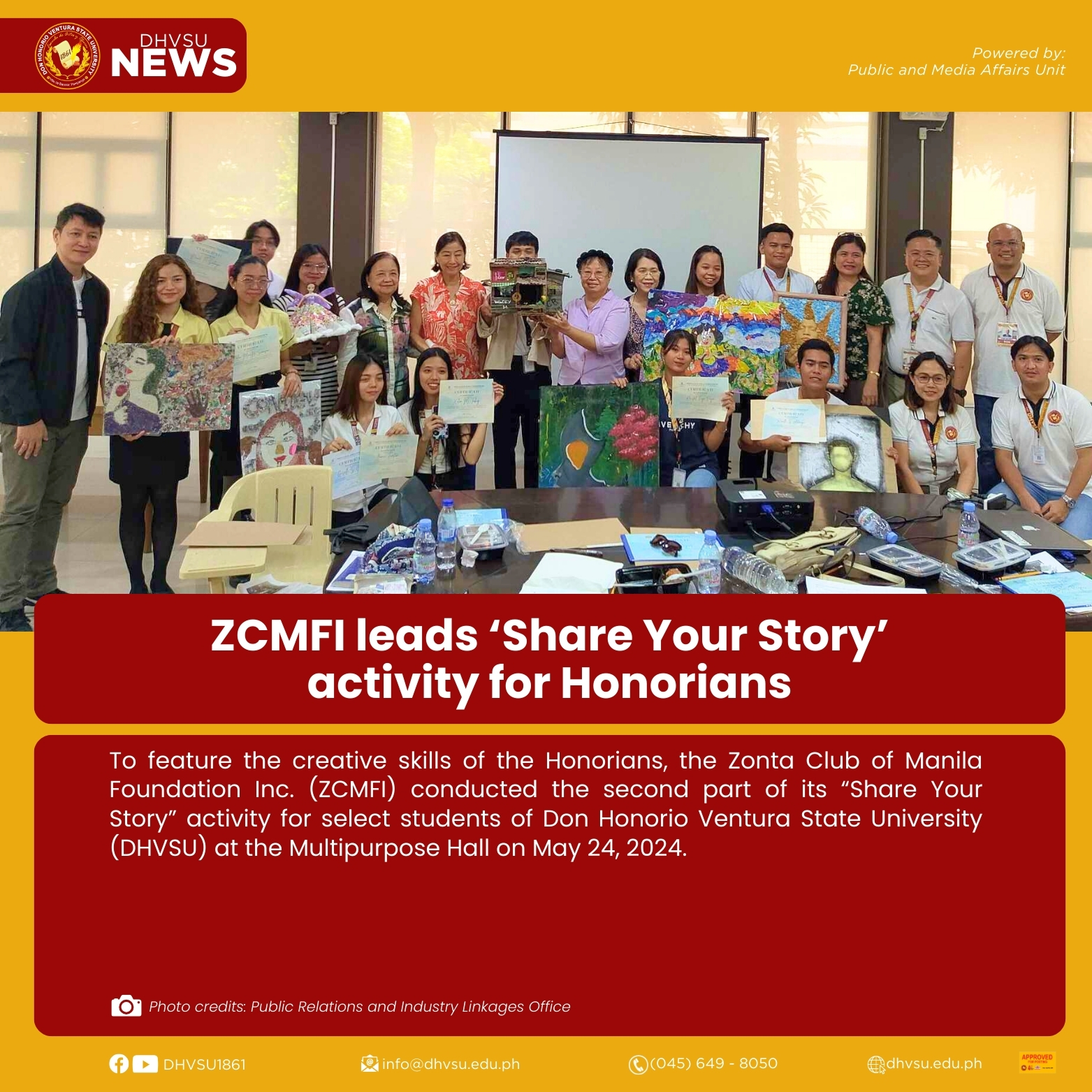 05282024 ZCMFI Leads Share Your Story Activity for Honorians Information DHVSU