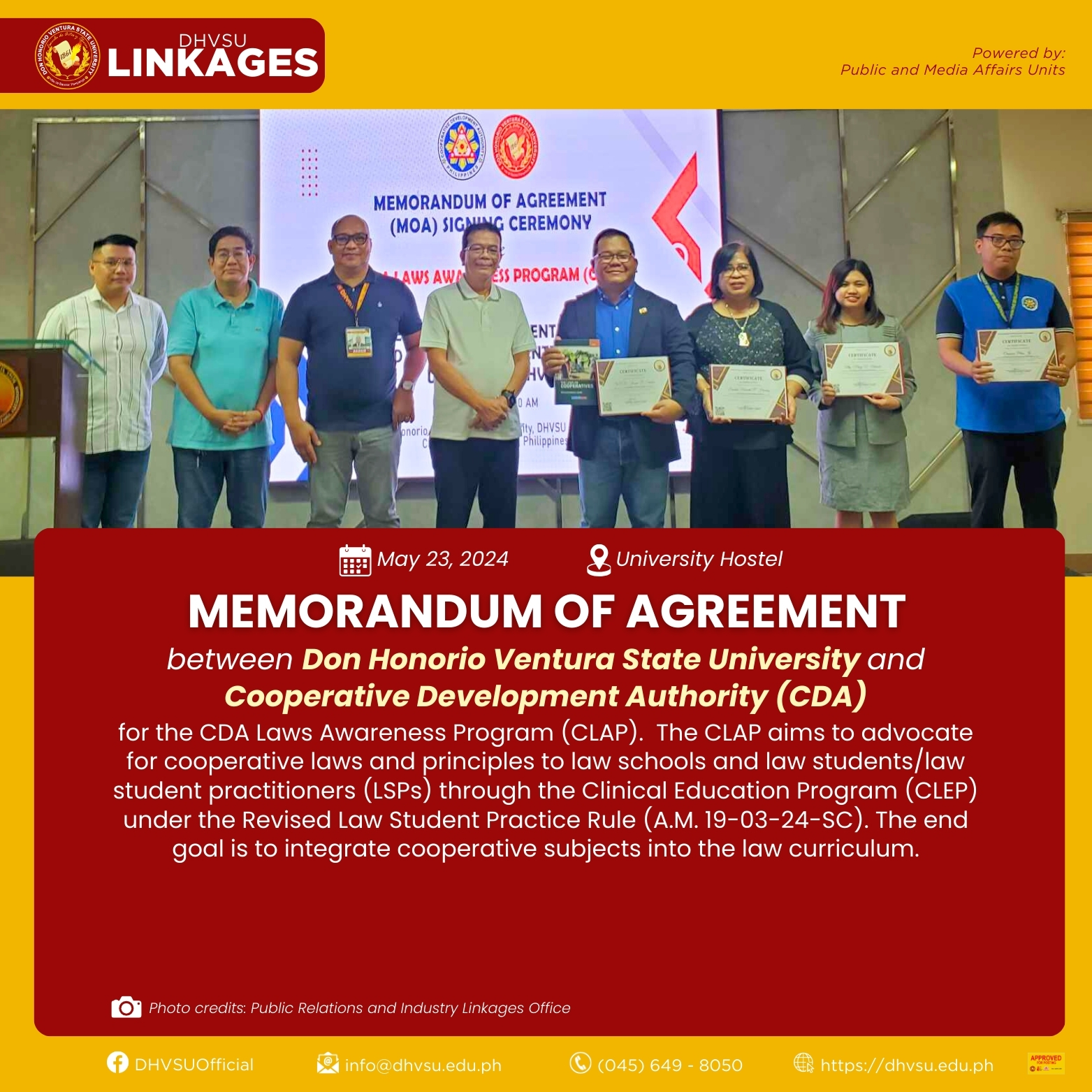 05272024 DHVSU SOL inks MOA with CDA for CLAP 1